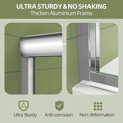 GETPRO Shower Door 62-66 in. W x 72 in. H Double Sliding Semi-Frameless Bypasss Bathroom Shower Glass Doors 1/4 inch Clear Tempered Glass Door for Walk-in Shower Chrome Finish