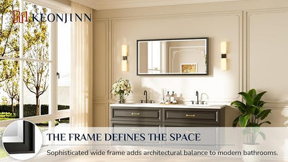 Keonjinn 48" x 24" Black Framed Mirror for Over Sink, Safe Tempered Glass | Aluminum Alloy, Effortless French Cleat Installation, Vertical/Horizontal, Rectangle Wall Mirror for Bathroom, Hallway Decor