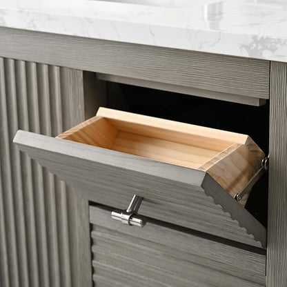 Vanity Art 36 inch Bathroom Vanity with Single Sink & Ceramic Top, Vanity Cabinet with Soft-Closing Door, Solid Wood Frame, Linear Pattern, Driftwood Gray, VA9136-DG-MB,Matte Black Handles