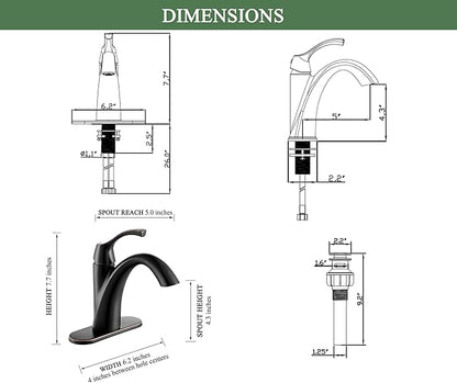 Bathroom Faucet Oil Rubbed Bronze, Single Handle Bathroom Sink Faucet for 1 Hole with 3 Holes Deck Plate, Lavatory Vanity Faucets, Pop Up Drain and Water Supply Lines Included, TAF206-ORB