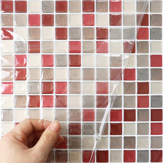 HyFanStr Peel and Stick Backsplash 3D Mosaic Tile Stickers Wall Sticker Home Decor for Kitchen Bathroom 9.26" x 9.26"(Pack of 4)