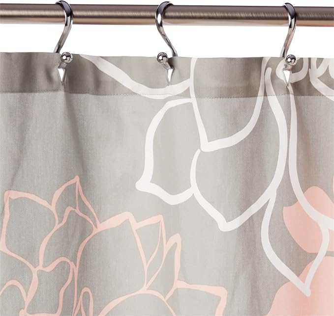 Madison Park Cotton Casual Floral Shower Curtain, 72"x72", Grey/Peach | Modern Bathroom Decor, Machine Washable, Fabric Privacy Screen