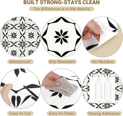 20-Pack Peel and Stick Floor Tile, 7.9”x7.9” Vinyl Flooring for Bathroom Kitchen, Waterproof Non-Slip Durable Self-Adhesive Easy DIY Removable No Residue White