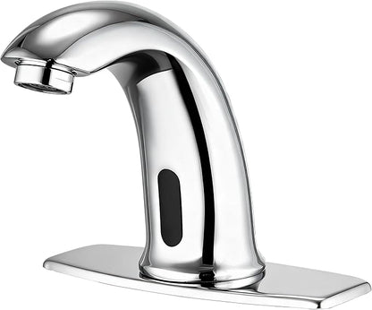 Touchless Bathroom Sink Faucet Automatic Motion Sensor Hands Free Faucet with Hole Cover Plate and Temperature Mixer,Commercial Solid Brass Faucet,AC/DC Powered,1 Hole or 3 Hole (Chrome)