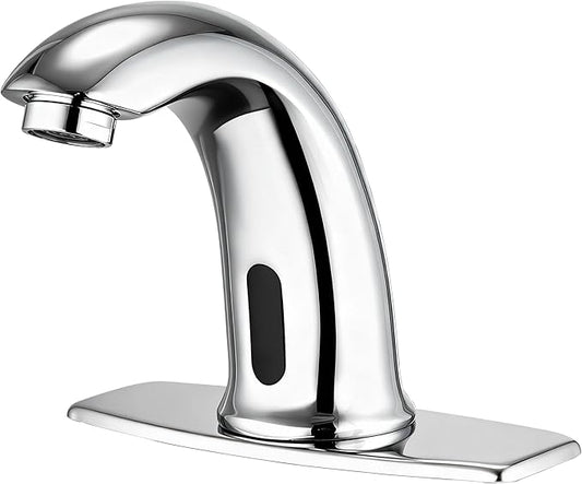 Touchless Bathroom Sink Faucet Automatic Motion Sensor Hands Free Faucet with Hole Cover Plate and Temperature Mixer,Commercial Solid Brass Faucet,AC/DC Powered,1 Hole or 3 Hole (Chrome)