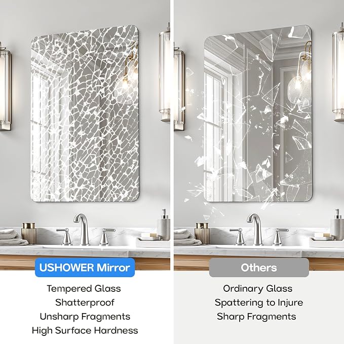 Frameless Bathroom Mirror for Over Sink, 22x30 Inch | Rectangular Vanity Mirror for Wall, Shatterproof Tempered Mirror for Living Room, Bedroom, Entryway Upgrade & Remodel