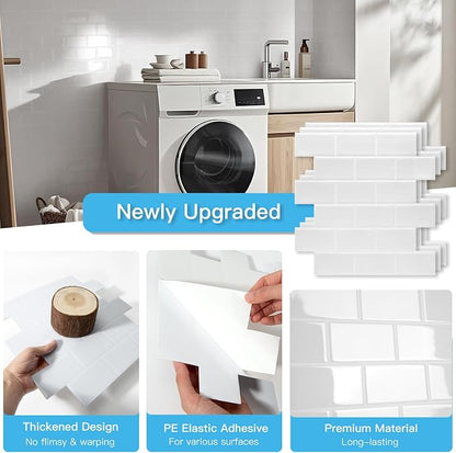 Art3d 10-Pack Subway Peel and Stick Backsplash, White Washed, 12 x 12 Inch | Thickened Design, No Warping, Durable, Self-Adhesive, Sturdy, for Kitchen, Bedroom, Ideal for New Home Buyers, Future Movers