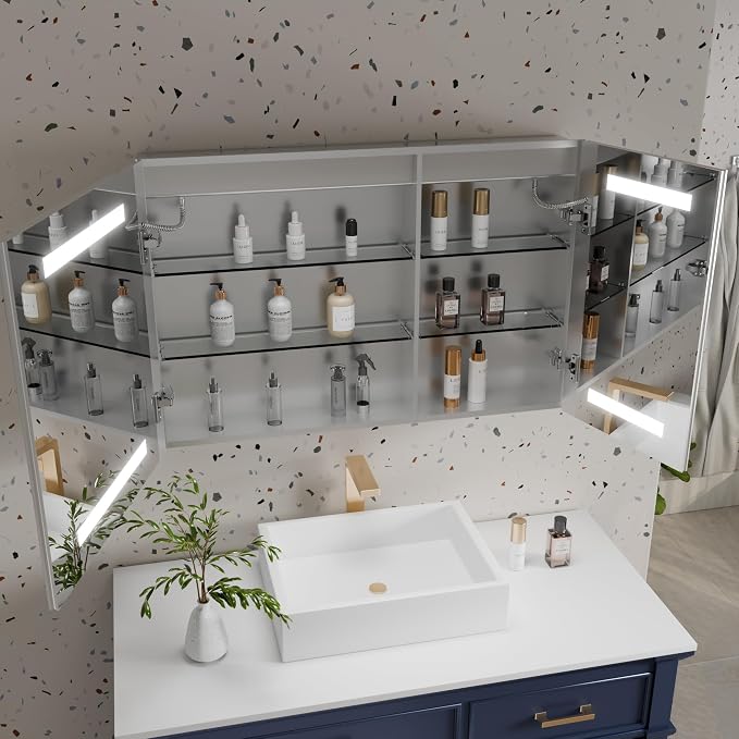 LED Bathroom Medicine Cabinet with Mirror, 24x36 Medicine Cabinet with Lights, Power Failure memor, Dimmable, Defogging, Recessed/Surface, Front&Backlit, Outlets, Dual-Opening