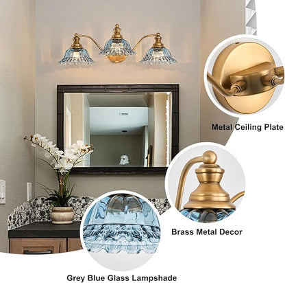 Brass Grey Blue 3 Light Vanity Light