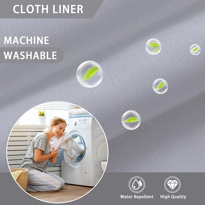 Replacement Snap-in Fabric Liner 71" W x 55" L, for 72" W x 75" L No Hook Shower Curtain - Grey