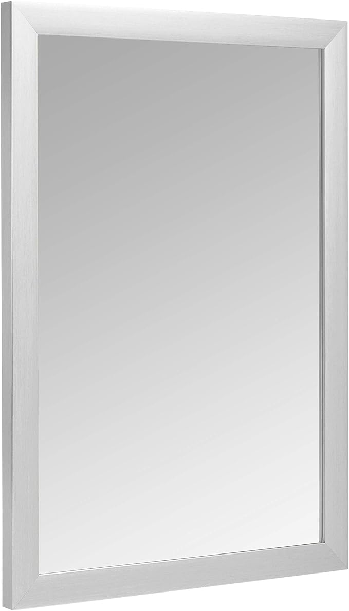 Amazon Basics Rectangular Wall Mount Mirror for Bedroom, Living Room, Entryway, Standard Trim, 20" x 28", Nickel