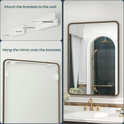 OKPAL 24x36 Bronze Bathroom Mirror, Brushed Metal Bathroom Vanity Mirrors for Wall, Bronze Rectangle Framed Bathroom Mirror, Anti-Rust (Horizontal/Vertical)
