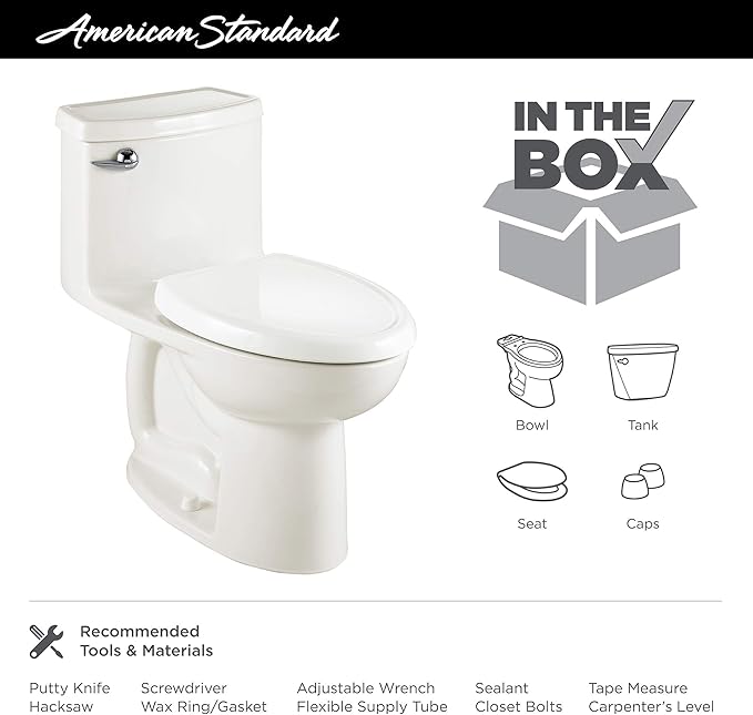 American Standard 2403128.020 Compact Cadet 3 One-Piece Toilet with Slow-Close Seat, Elongated Front, Left-Hand Flush, White, 1.28 gpf