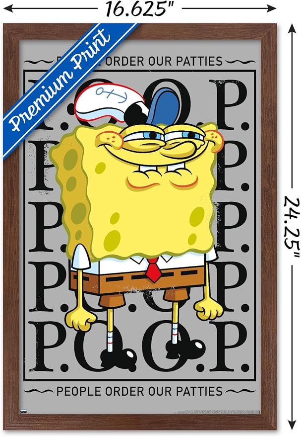 Trends International Nickelodeon Spongebob - P.O.O.P. Wall Poster, 22.4L x 14.7W, Mahogany Framed Version
