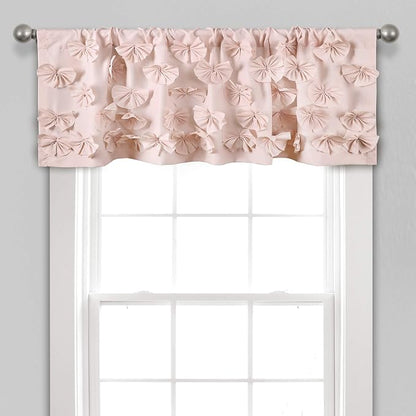 Lush Decor Riley Window Valance - Charming Handmade Bow Details - Elegant Light Filtering Single Panel- 54" W x 18" L , Blush