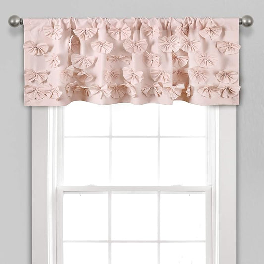 Lush Decor Riley Window Valance - Charming Handmade Bow Details - Elegant Light Filtering Single Panel- 54" W x 18" L , Blush