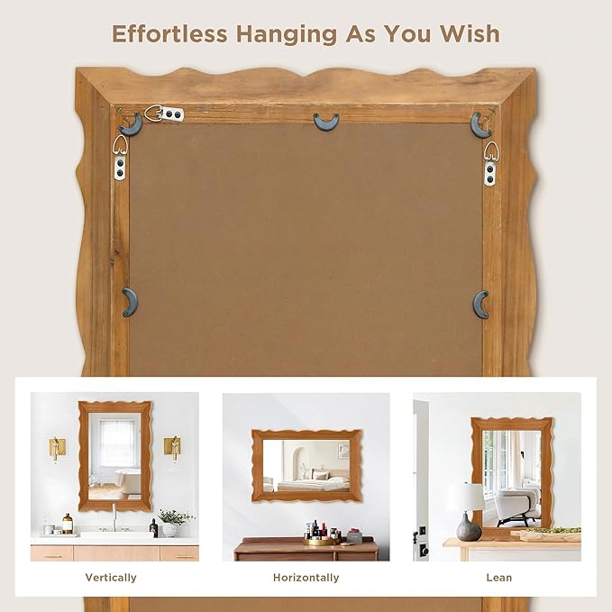 Besdomus Farmhouse Wood Framed Mirror: 30" x 20" Wood Bathroom Wall Mirror - Vertical or Horizontal Hanging for Bathroom/Vanity/Entryway - Ideal for Country Style Lovers