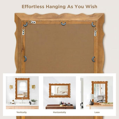 Besdomus Farmhouse Wood Framed Mirror: 30" x 20" Wood Bathroom Wall Mirror - Vertical or Horizontal Hanging for Bathroom/Vanity/Entryway - Ideal for Country Style Lovers