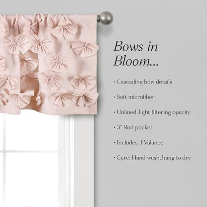 Lush Decor Riley Window Valance - Charming Handmade Bow Details - Elegant Light Filtering Single Panel- 54" W x 18" L , Blush