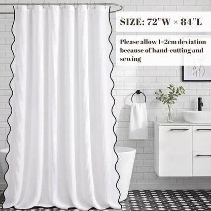 Extral Long Shower Curtains for Bathroom Waffle Scalloped Shower Curtain White Cotton 72''W × 84''L