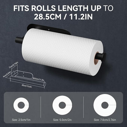 Auxmir Paper Towel Holder Under Cabinet, Self Adhesive Paper Towels Rolls Racks for Kitchen, Wall Mount Thicken Stainless Steel Rustproof, Both Available in Adhesive and Screws for Bathroom RV, Black
