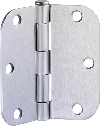 Design House Door Hinges for Interior Doors 12-Pack 3.5-inch x 3.5-inch – Rounded 5/8-inch Radius Steel Door Hinge – Brushed Chrome – Fits Standard Doors – Design House 184481