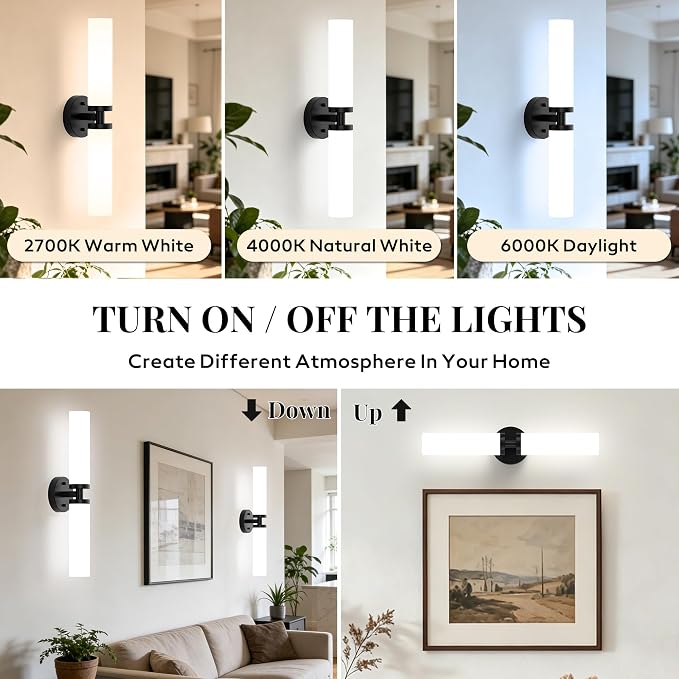 Wall Sconces Set of 2 Hardwired Bathroom Light Fixtures E26 Base | Matte Black, 22Inch, Modern Vanity Wall Lighting with Milky White Glass Shade, for Mirror Hallway Bedroom Living Room TV Wall