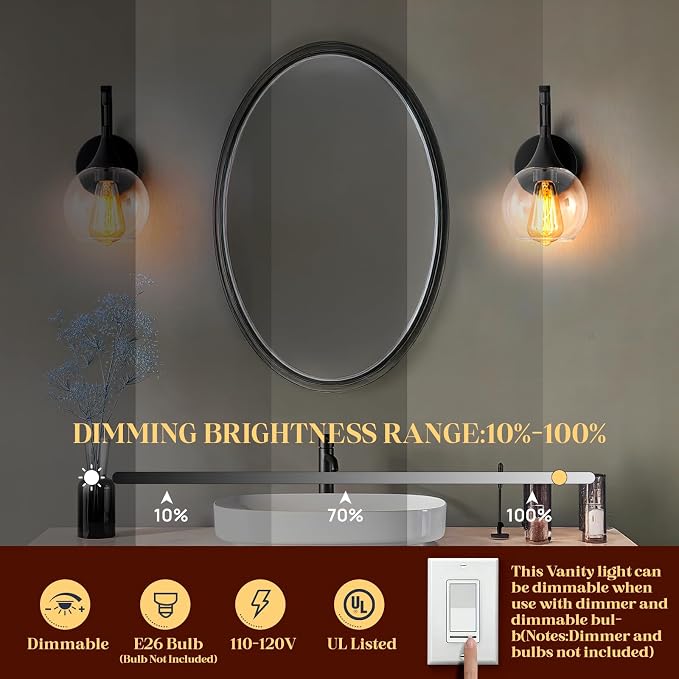 1-Light Bathroom Wall Sconces,Matte Black Sconces Wall Lighting | with Clear Glass Shade, Modern Vanity Light Fixtures, Indoor Lamp Wall Mount Light for Mirror, Bedroom, Bathroom