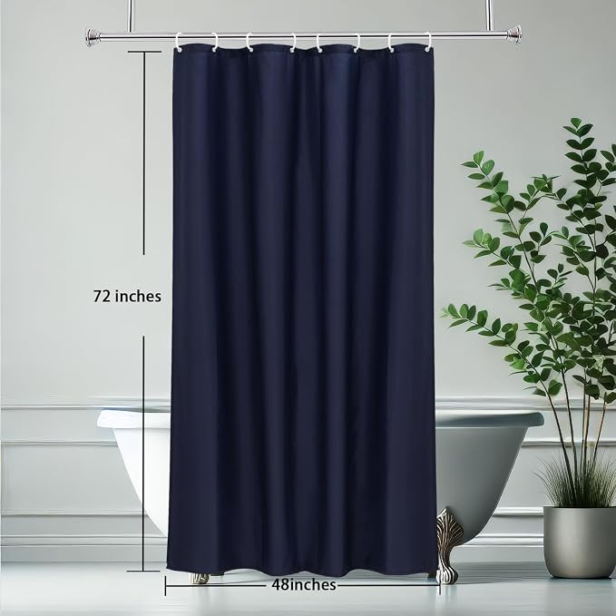 AooHome 48 Width x 72 Height inch Shower Liner, Stall Size Fabric Solid Color Bathroom Curtain with Hooks, Weighted Hem, Waterproof, Navy Blue