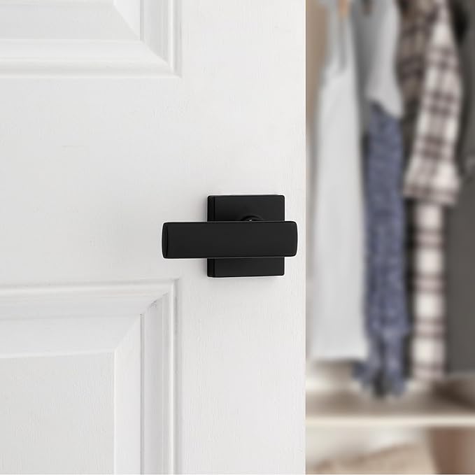 Kwikset Breton Interior Passage Door Handle 10 Pack, Lever for Closet and Hallway Doors, Reversible Non-Locking Handle Lever, Matte Black, with Microban Protection