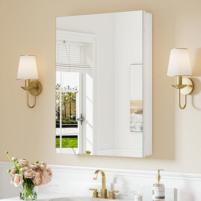 Keonjinn 24x32 Inch White Bathroom Medicine Cabinet Mirror, Tempered Glass | Assembly Needed, Freely Adjustable Shelves, Recessed or Wall-Mounted, Soft Close with DTC Hinges, Lightweight Aluminum Frame
