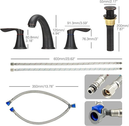GAOMON Bathroom Faucet, 8 Inch Bathroom Faucets for Sink 3 Hole, Widespread Brushed Nickel Bathroom Faucet with Pop up Drain and cUPC Lead-Free Hose (Oil Rubbed Bronze 2 Packs)
