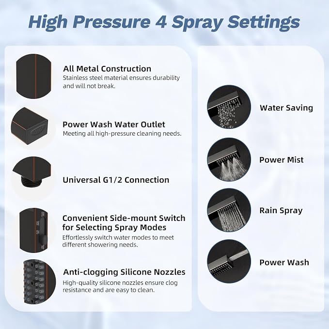 Hibbent 5-Mode 13" Shower head, 4-Mode Handheld Spray Oil-Rubbed Bronze | cUPC Certified High Pressure Rain Showerhead Combo, All Metal 4-way Diverter Extension Arm & Handheld Spray, 71'' Hose