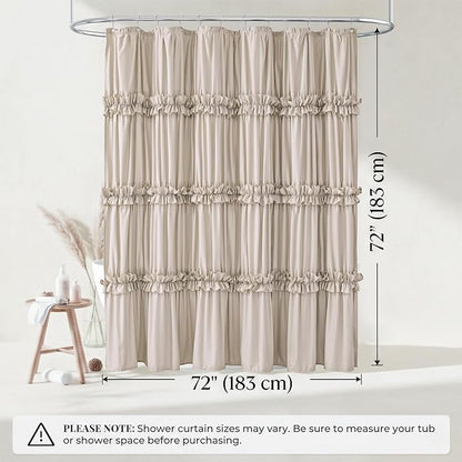 LIPA Boho Rustic Beige Ruffle Shower Curtain 72x72 Inches | Farmhouse Shower Curtains for Bathroom,Water‑Resistant Fabric Shower Curtain,Bohemian Bathroom Decor