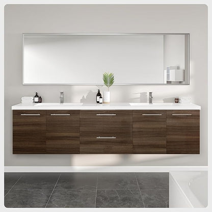 Eviva Lumina 84 in. Gray Oak Wall Mount Double Sink Bath Vanity with Acrylic Top and Integrated Sinks