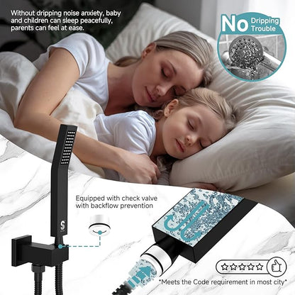 SR SUN RISE Shower System with Push Button Diverter, Wall Mounting Luxury 10 Inch Rain Shower Head with Handheld Spray, High Pressure Shower Faucet Combo Set with Rough-in Valve, Matte Black