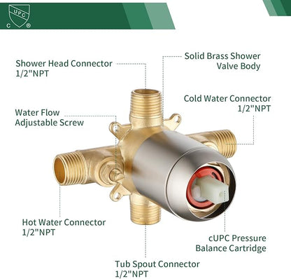 L829-2 Brushed Nickel Shower Faucet Set - Complete Dual Shower Head & Handheld Combo, Tub Spout & Trim Kit