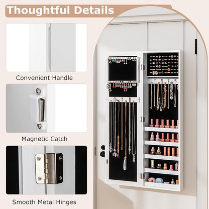 NAFORT Jewelry Armoire with Full-length Mirror,Wall Mounted Jewelry Organizer Cabinet with Make-up mirror, Height Adjustable Hanging jewelry storage mirror, Jewelry Holder, White