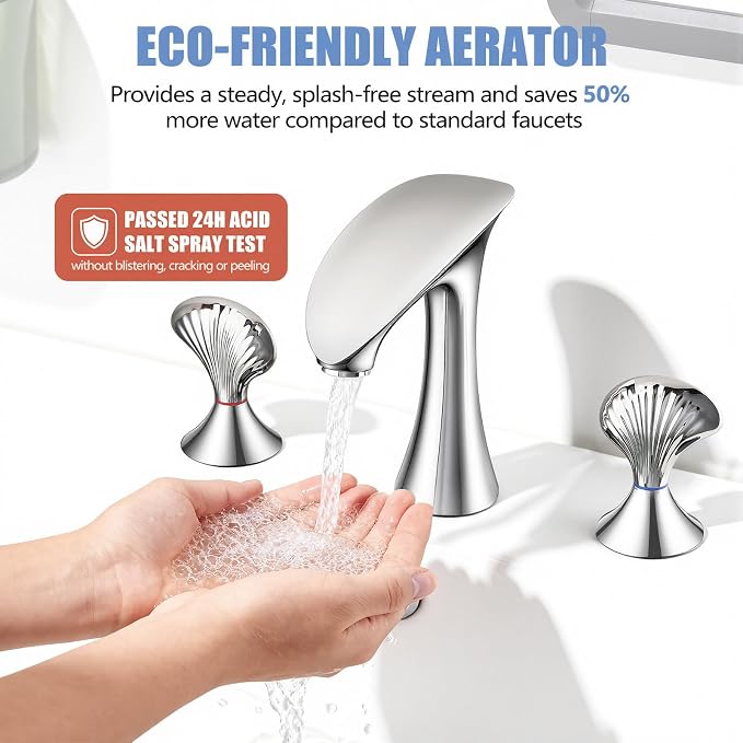 Chrome Bathroom Faucet 3 Hole, 8 Inch Widespread Bathroom Sink Faucet for Vanity, 2 Handle Bathroom Faucets, Bathroom Vanity Faucet with Pop-Up Drain and Supply Hoses