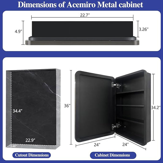 24"x36" Stainless Steel Bathroom Medicine Cabinet with Mirror, Recessed or Surface Mount Bathroom Vanity Mirror Cabinet, Wall Mounted Storage Cabinet for Bathroom
