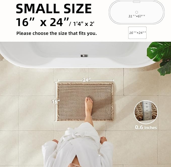 TYUU Waffle Bath Mat, Small Boho Bathroom Rugs Non Slip 24x16 Beige | Super Absorbent Quick Dry Bath Rug, Non-Slip Backing, Soft Waffle Washable Farmhouse Bathroom Mats, Tub, Shower & Home Decor