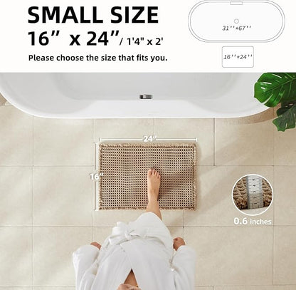 TYUU Waffle Bath Mat, Small Boho Bathroom Rugs Non Slip 24x16 Beige | Super Absorbent Quick Dry Bath Rug, Non-Slip Backing, Soft Waffle Washable Farmhouse Bathroom Mats, Tub, Shower & Home Decor