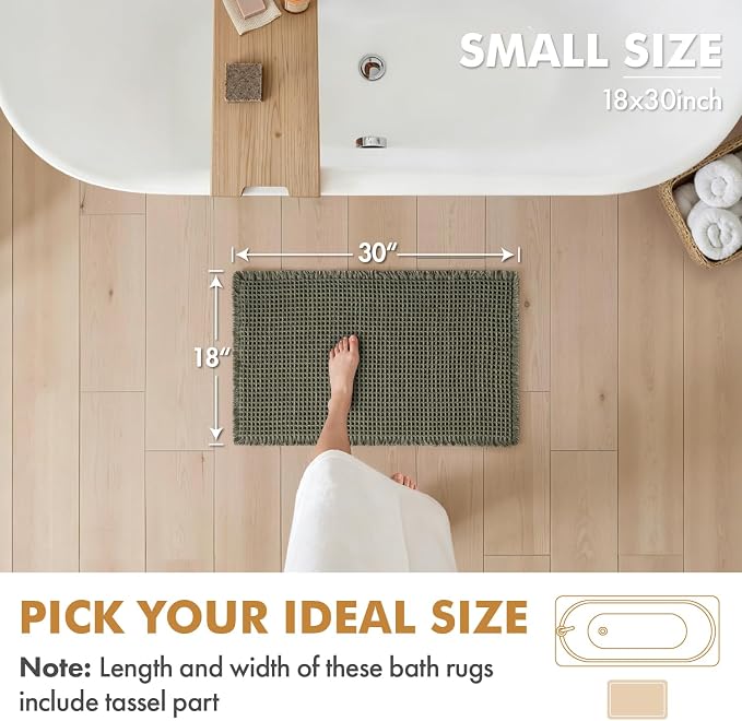 MIULEE Set of 2 Waffle Bathroom Rugs Boho Bath Mat Green 18x30 Inch | Non Slip, Super Absorbent, Washable, Ultra Soft, Rubber Backed Bath Rugs for Bathroom Floor Tub Shower