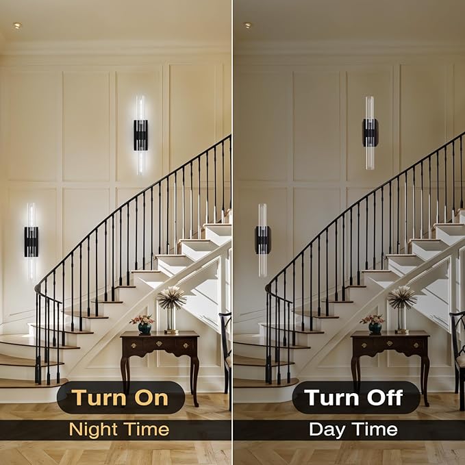 22.8" Brass Black Wall Sconces, Bathroom Vanity Light Fixtures with Clear Glass Tube, Modern Wall Lamp Lighting for Bedroom, Living Room, Hallway, Mirror, Staircase, Kitchen