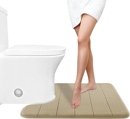 Yimobra Memory Foam Toilet Bath Mat U-Shaped, Soft and Comfortable, Super Water Absorption, Non-Slip, Thick, Machine Wash and Easier to Dry for Bathroom Commode Contour Rug, 24 X 20, Pale Khaki