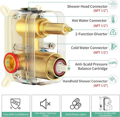SR SUN RISE Shower Faucet - 10 Inch Multifunctional High Pressure Shower Head System with Handheld Shower Head Fixtures - Valve Included - Brushed Gold