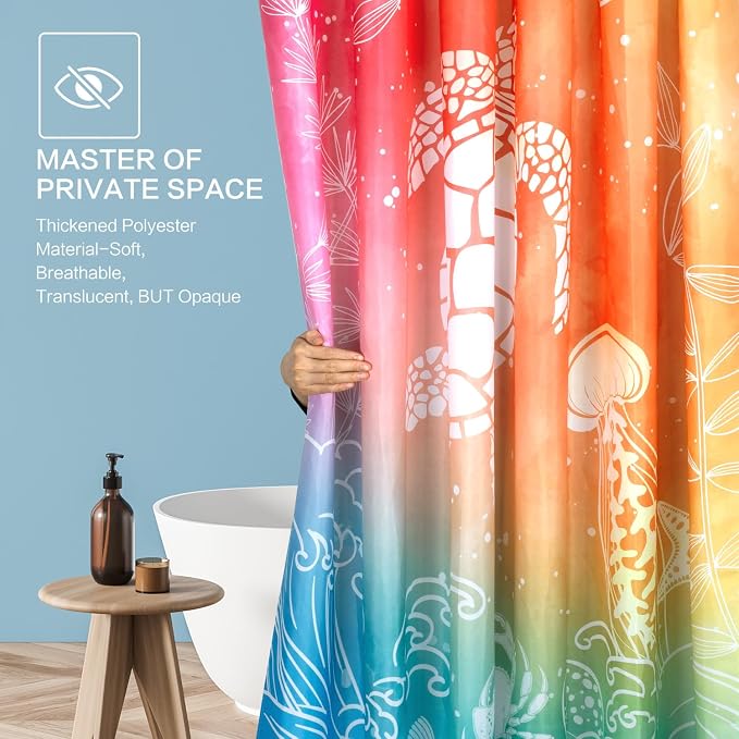Beach Ocean Shower Curtain, Sea Turtle Drift bottle Summer Shower Curtain | Beach Shower Curtain for Bathroom Waterproof Polyester Fabric Machine Washable Home Farmhouse Decor Bath Curtains 72x72