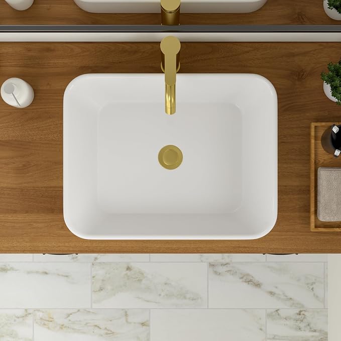 Logmey 19 Inch White Bathroom Vessel Sink 19x15 Inch Large Rectangle Vessel Sink for Bathroom Porcelain Ceramic Modern Countertop Above Counter Bathroom Vanity Sink Art Basin