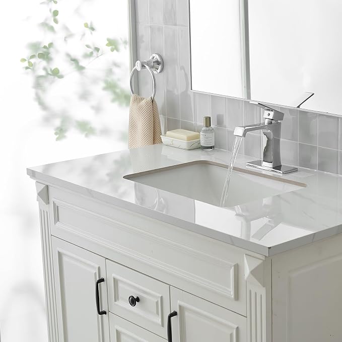 Waterfall Bathroom Faucet Chrome Bathroom Sink Faucet, Modern Single Hole Bathroom Faucet, Single Handle RV Sink Vanity Faucet—Includes Pop-Up Drain, Suitable for 1-Hole or 3-Hole