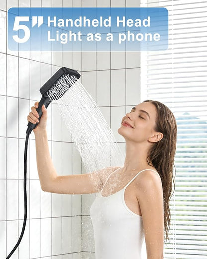 Matte Black 13-Inch Rainfall Shower System - Premium Shower Head & Handheld Sprayer, Complete Bathroom Set with Faucet Mixer Trim Kit & Valve